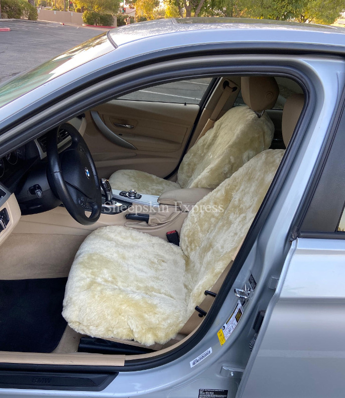 Custom Made All Sheepskin Seat Covers and Headrest Covers for a 2012 BMW 328i 4-Door Sedan in Gobi.